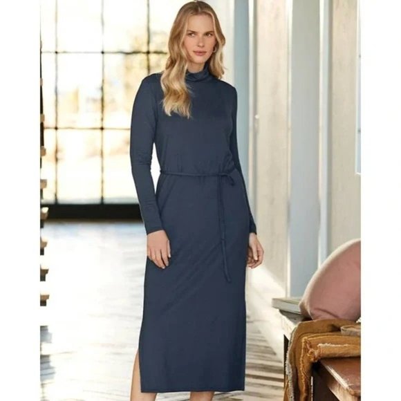 NWOT Womens Size XS Garnet Hill Brown Long Sleeve Turtleneck Knit Midi Dress - Picture 4 of 4